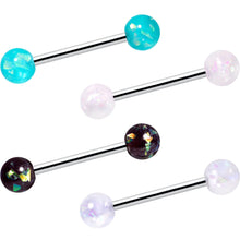 Load image into Gallery viewer, Green Aurora White Black Faux Opal Pack Tongue Ring Set of 4