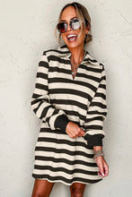 Load image into Gallery viewer, Classic Contrast Black Striped Collar Long Sleeve Mini Dress Stylish & Trendy Casual Dress for Women