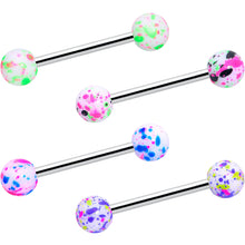 Load image into Gallery viewer, Green Blue Pink Splatter Barbell Tongue Ring Set of 4