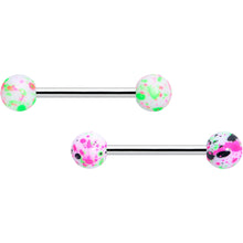Load image into Gallery viewer, Green Blue Pink Splatter Barbell Tongue Ring Set of 4
