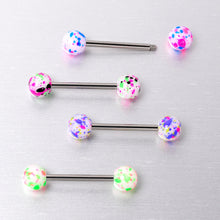 Load image into Gallery viewer, Green Blue Pink Splatter Barbell Tongue Ring Set of 4