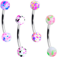 Load image into Gallery viewer, 16G 3/8 Splatter Pink Green Blue Curved Eyebrow Ring Set of 4