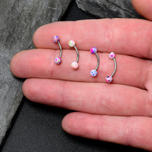Load image into Gallery viewer, 16G 3/8 Splatter Pink Green Blue Curved Eyebrow Ring Set of 4