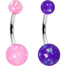 Load image into Gallery viewer, White Pink Purple Faux Opal Pack Belly Ring Set of 4