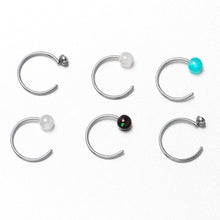 Load image into Gallery viewer, 20G 5/16 Nose Hoop Gem Faux Opal Pack Dynasty Nose Ring Set of 6