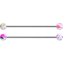 Load image into Gallery viewer, 14G Splatter Pink White Purple Industrial Barbell 38mm Set of 4
