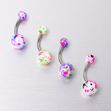 Load image into Gallery viewer, Splatter Pink Blue Purple Green Belly Ring Set of 4