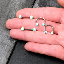 Load image into Gallery viewer, 14G 9/16 1/2 Splatter Blue Green Barbell Horseshoe Nipple Ring Set of 4