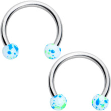 Load image into Gallery viewer, 14G 9/16 1/2 Splatter Blue Green Barbell Horseshoe Nipple Ring Set of 4