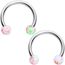 Load image into Gallery viewer, 14G 9/16 1/2 Splatter Green Pink Barbell Horseshoe Nipple Ring Set of 4