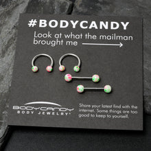 Load image into Gallery viewer, 14G 9/16 1/2 Splatter Green Pink Barbell Horseshoe Nipple Ring Set of 4