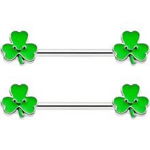Load image into Gallery viewer, 14G 9/16 Kawaii Smile Shamrock St Patricks Barbell Nipple Ring Set