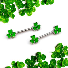 Load image into Gallery viewer, 14G 9/16 Kawaii Smile Shamrock St Patricks Barbell Nipple Ring Set