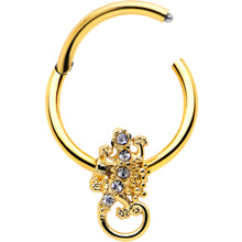 Load image into Gallery viewer, 16G 3/8 Clear Gem Gold Tone Luscious Lizard Hinged Segment Ring