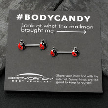 Load image into Gallery viewer, 14G 9/16 Clear Gem Ladybug Yin Yang Barbell Nipple Ring Set