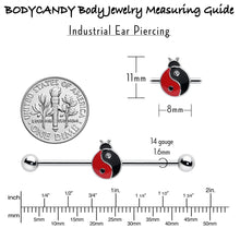 Load image into Gallery viewer, 14G Clear Gem Ladybug Yin Yang Industrial Barbell 38mm