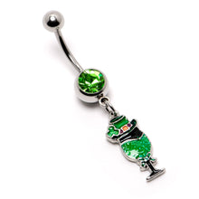 Load image into Gallery viewer, Green Gem Fancy Leprechaun St Patricks Dangle Belly Ring