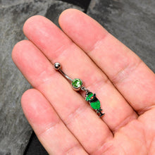 Load image into Gallery viewer, Green Gem Fancy Leprechaun St Patricks Dangle Belly Ring