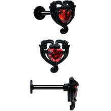Load image into Gallery viewer, 16G 5/16 Red CZ Gem Black Skull Passion Heart Labret Tragus Curation Set of 3