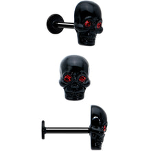 Load image into Gallery viewer, 16G 5/16 Red CZ Gem Black Skull Passion Heart Labret Tragus Curation Set of 3
