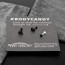 Load image into Gallery viewer, 16G 5/16 Red CZ Gem Black Skull Passion Heart Labret Tragus Curation Set of 3