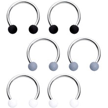 Load image into Gallery viewer, 16G 3/8 Matte Black White Grey Horseshoe Circular Barbell Set of 6