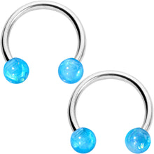 Load image into Gallery viewer, 14G 9/16 Blue Faux Opal Horseshoe Barbell Nipple Ring Set of 4