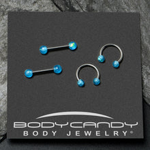 Load image into Gallery viewer, 14G 9/16 Blue Faux Opal Horseshoe Barbell Nipple Ring Set of 4