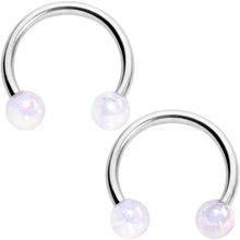 Load image into Gallery viewer, 14G 9/16 White Faux Opal Horseshoe Barbell Nipple Ring Set of 4