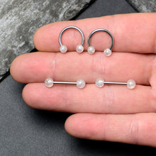 Load image into Gallery viewer, 14G 9/16 White Faux Opal Horseshoe Barbell Nipple Ring Set of 4
