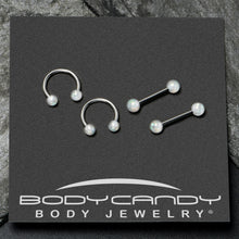 Load image into Gallery viewer, 14G 9/16 White Faux Opal Horseshoe Barbell Nipple Ring Set of 4