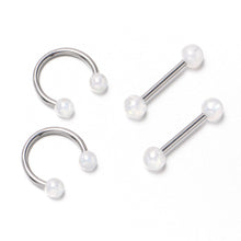 Load image into Gallery viewer, 14G 9/16 White Faux Opal Horseshoe Barbell Nipple Ring Set of 4