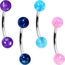 Load image into Gallery viewer, 16G 3/8 Pink Blue Purple Faux Opal Pack Curved Eyebrow Ring Set of 4