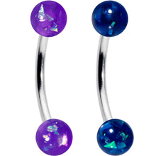 Load image into Gallery viewer, 16G 3/8 Pink Blue Purple Faux Opal Pack Curved Eyebrow Ring Set of 4