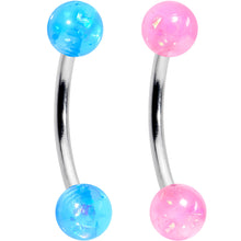 Load image into Gallery viewer, 16G 3/8 Pink Blue Purple Faux Opal Pack Curved Eyebrow Ring Set of 4