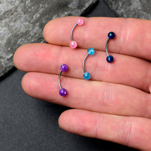 Load image into Gallery viewer, 16G 3/8 Pink Blue Purple Faux Opal Pack Curved Eyebrow Ring Set of 4