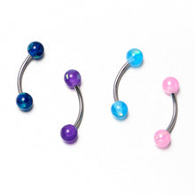 Load image into Gallery viewer, 16G 3/8 Pink Blue Purple Faux Opal Pack Curved Eyebrow Ring Set of 4