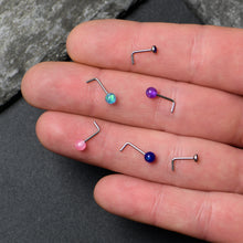 Load image into Gallery viewer, 20G 1/4 Purple Gem Blue Pink Faux Opal Pack L Shape Nose Ring Set of 6