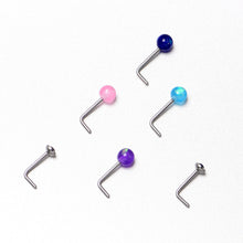 Load image into Gallery viewer, 20G 1/4 Purple Gem Blue Pink Faux Opal Pack L Shape Nose Ring Set of 6
