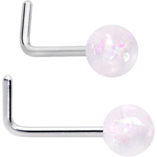 Load image into Gallery viewer, 20G 1/4 Green Gem Green Aurora Faux Opal Pack L Shape Nose Ring Set of 6
