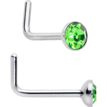 Load image into Gallery viewer, 20G 1/4 Green Gem Green Aurora Faux Opal Pack L Shape Nose Ring Set of 6