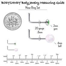 Load image into Gallery viewer, 20G 1/4 Green Gem Green Aurora Faux Opal Pack L Shape Nose Ring Set of 6