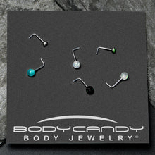 Load image into Gallery viewer, 20G 1/4 Green Gem Green Aurora Faux Opal Pack L Shape Nose Ring Set of 6