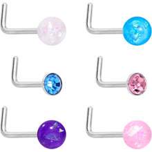 Load image into Gallery viewer, 20G 1/4 Pink Gem Purple Pink Faux Opal Pack L Shape Nose Ring Set of 6