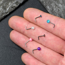 Load image into Gallery viewer, 20G 1/4 Pink Gem Purple Pink Faux Opal Pack L Shape Nose Ring Set of 6