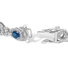 Load image into Gallery viewer, 14K White Gold Vintage-Inspired Oval Blue Sapphire & Diamond Link Bracelet