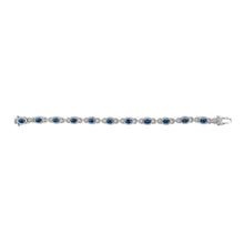 Load image into Gallery viewer, 14K White Gold Vintage-Inspired Oval Blue Sapphire & Diamond Link Bracelet