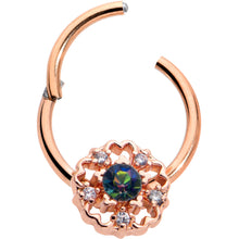 Load image into Gallery viewer, 16G 3/8 Vitrail Gem Rose Gold Hue Flower Hinged Segment Ring