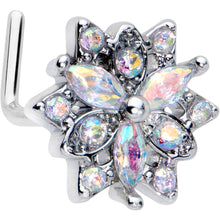 Load image into Gallery viewer, 20G 7mm Aurora CZ Gem Snowflake Style L Shape Nose Ring