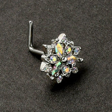 Load image into Gallery viewer, 20G 7mm Aurora CZ Gem Snowflake Style L Shape Nose Ring